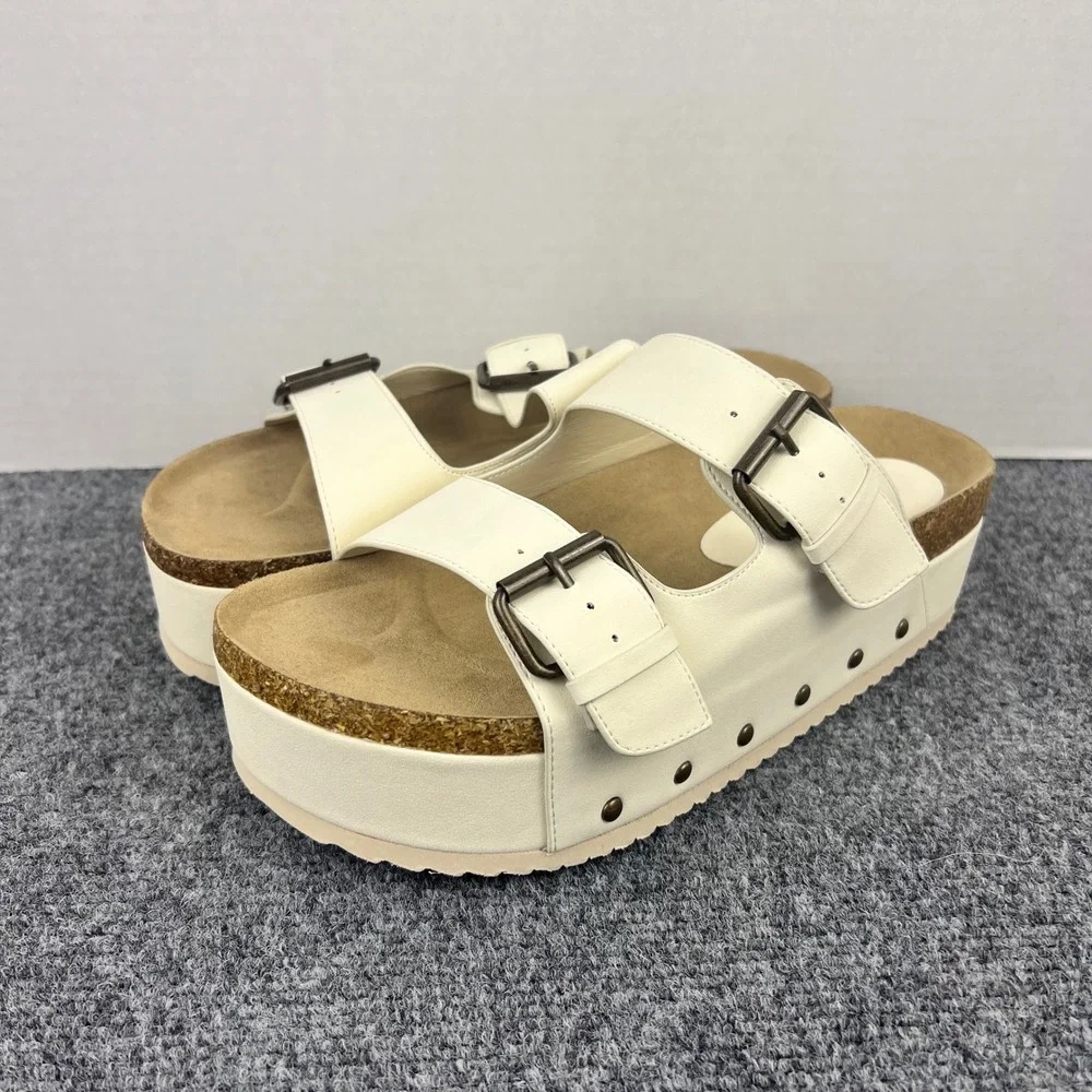 Altar'd State Cream Platform Slide s Double Buckle Studded Cork Midsole